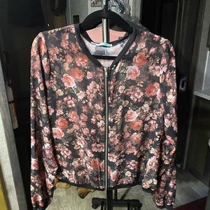 Maunces sheer black floral blouse size L